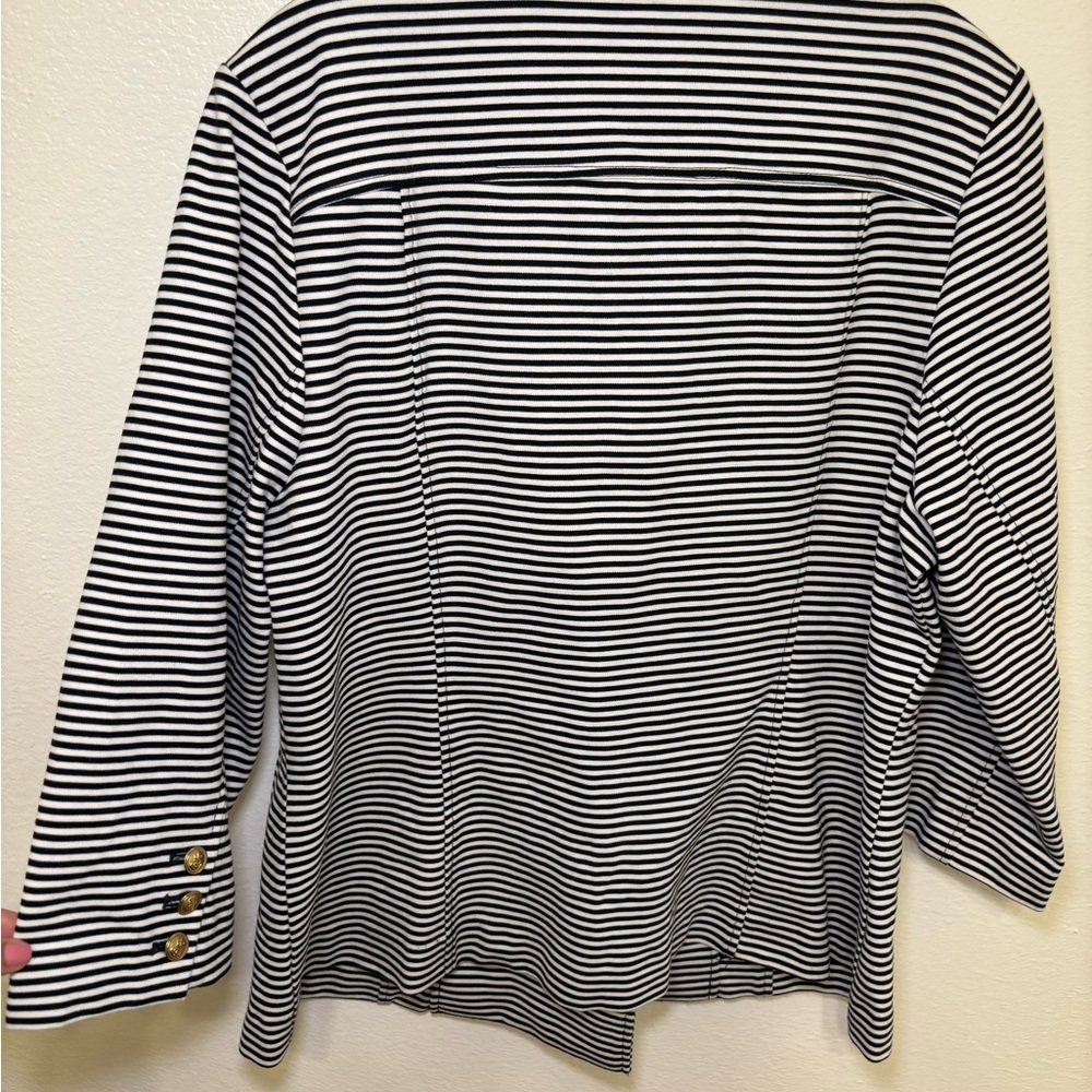 CAbi Black and White nautical Striped Jacket 3/4th length sleeve - Picture 4 of 8